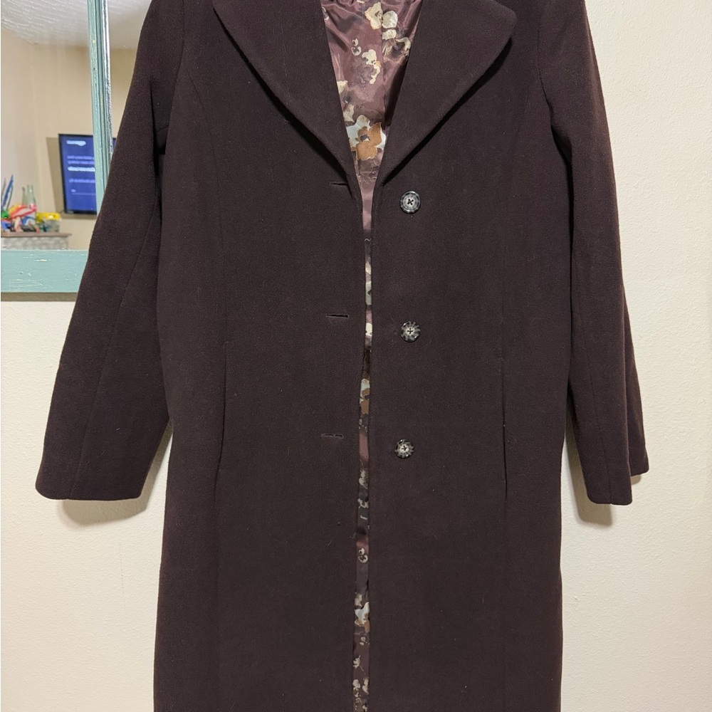 Jaclyn Smith dark brown wool blend trench/dress coat Womens Sz Medium